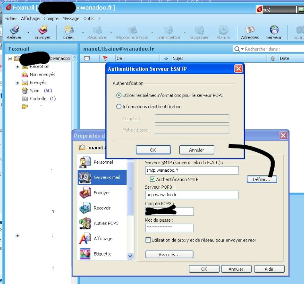 smtp et pop pour les vieux compte wanadoo